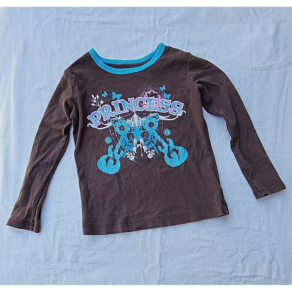 Arizona Jean Company Girls Size 4 Brown Long Sleeve Crew Neck "Princess" Tee
